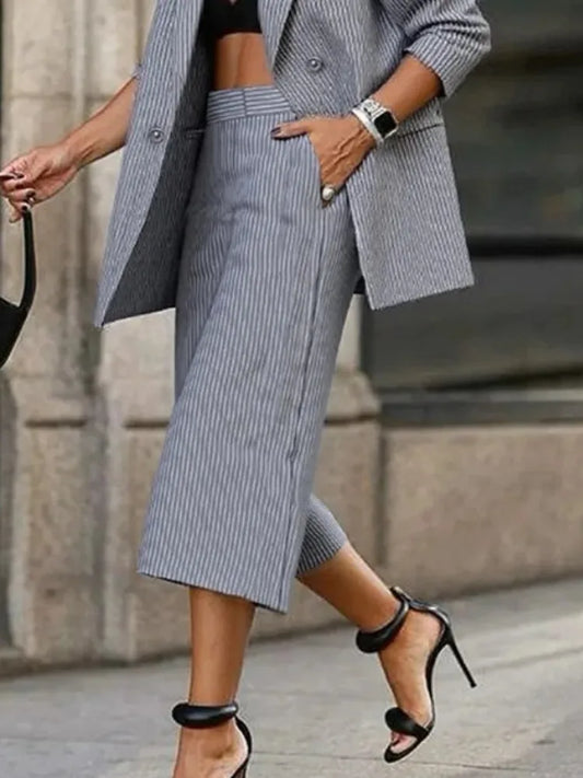 Beautyblue Casual Striped Suit Pants High Waisted Women's Pants 2025 Fashion Stylish Loose Straight Trousers for Business Office