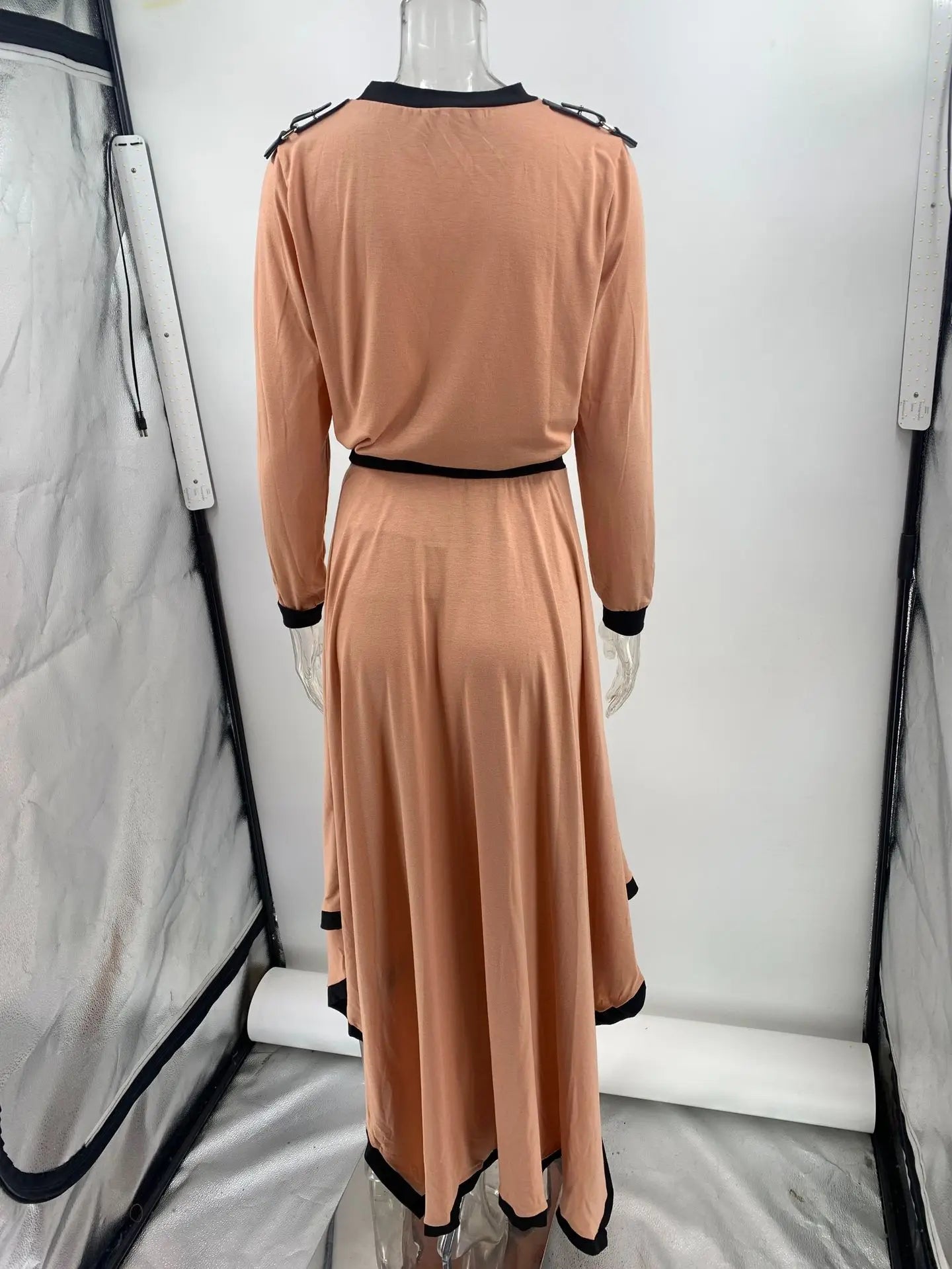 Women Casual Long Sleeve 2Pc Set Fashion Color Blocked Loose 2Pc Outfits Elegant O-neck Pullover Top & lrregular Long Skirt Suit