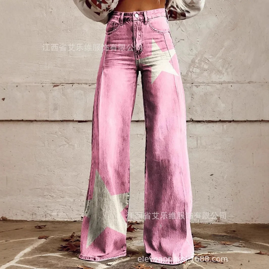 Flare Pants Mom Jeans Women Boot Cut Trousers Denims Mid Waist Vintage Washed Distressed Streetwear Autumn Y2k Floor Length
