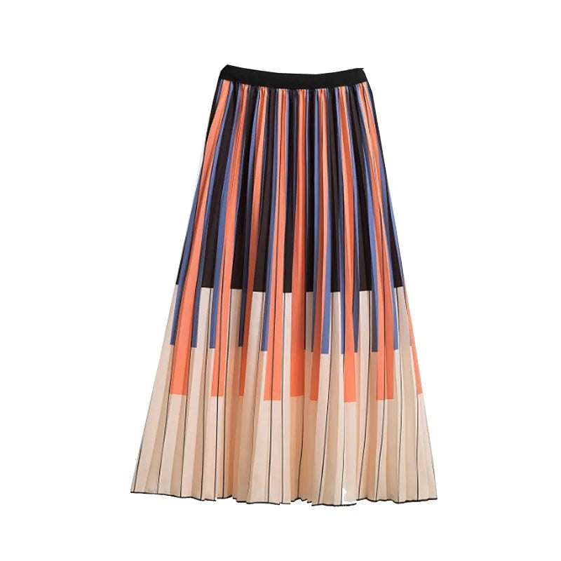 Casual Floral Midi Pleated Skirt For Women Fashion Printed Flower A Line Elastic High Waist Mid-length Skirt Female Ladies falda