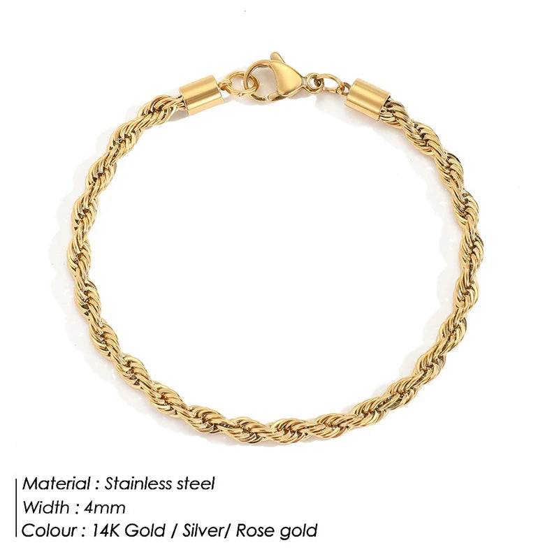 Gold Tone Stainless Steel Figaro Chain Bracelet for Women