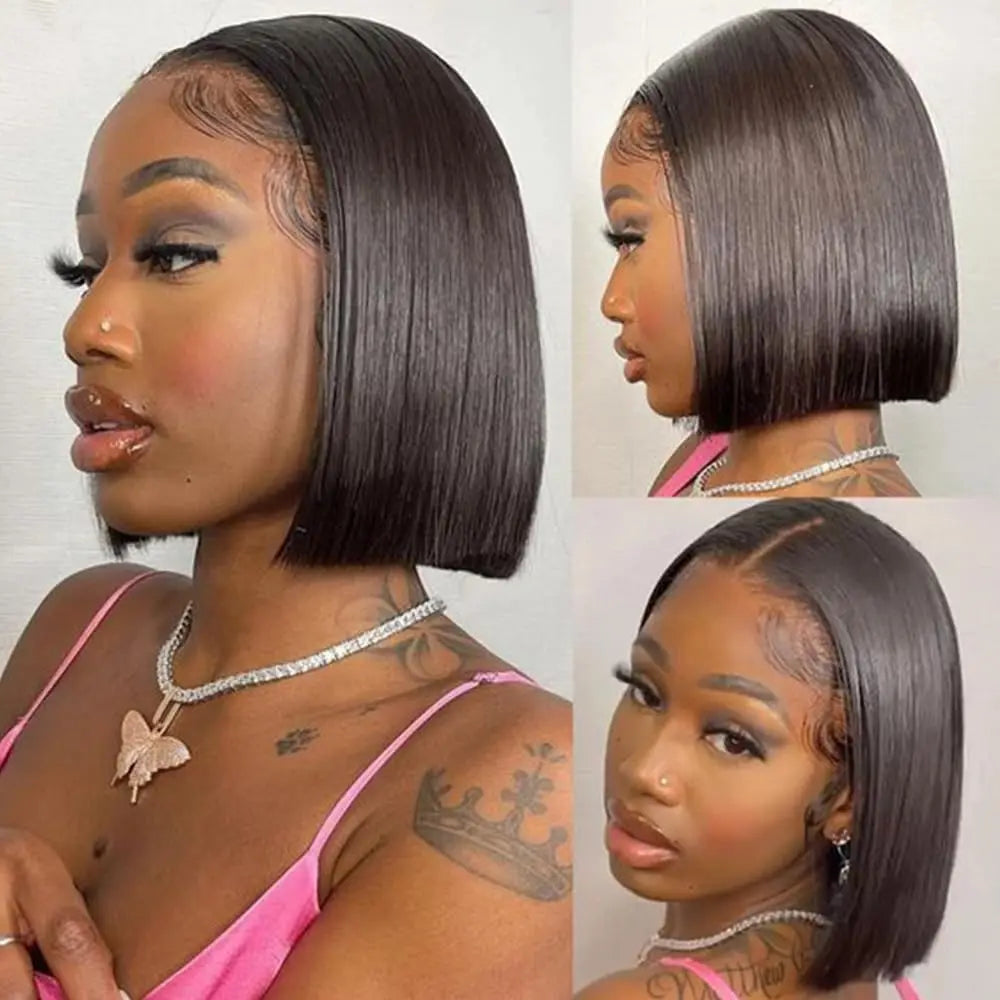 Straight Bob Wig Human Hair 200 Density Transparent 13x4 Lace Frontal Human Hair Wigs For Women Natural Color 100% Peruvian Hair