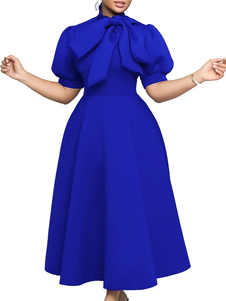 Wmstar Plus Size Dresses for Women Elegant Fashion Office Lady with Bow Maxi Dress New in Summer Clothes Wholesale Dropshipping