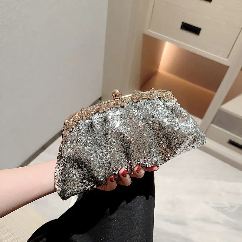 Diamond Accented Dark Blue Clutch Bag