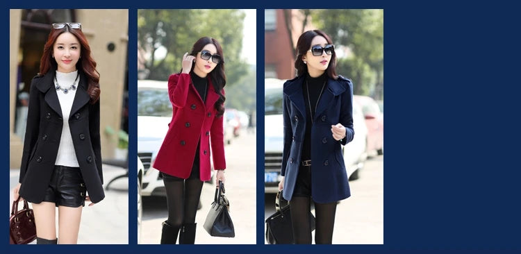 Autumn Winter Women Double Breasted Woolen Coat Solid Color Lapel Slim Fit Short Ladies Wool Jacket S-3XL