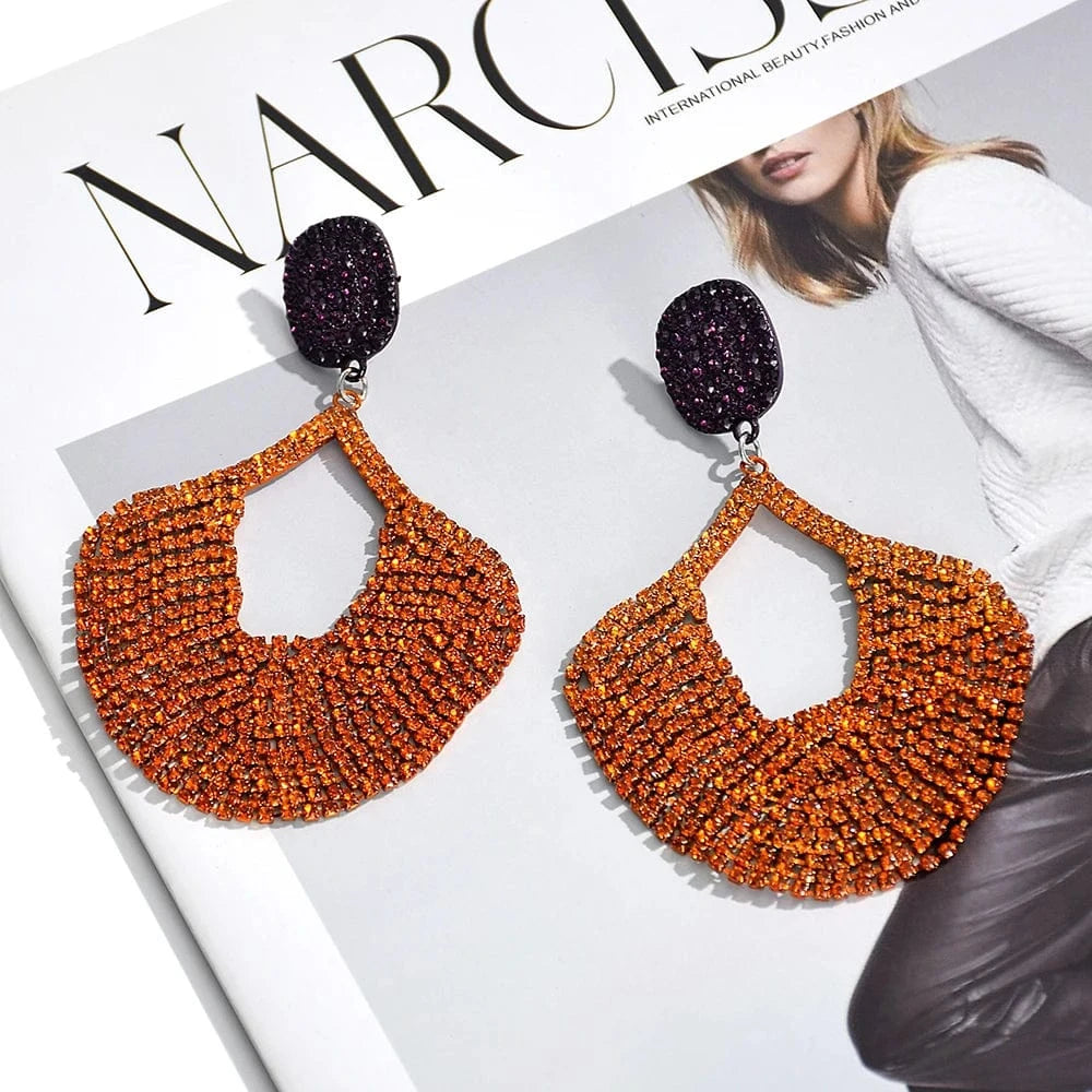New Exaggerated Luxury Crystal Accessories For Women Long Tassel Rhinestone Drop Earrings Girls Wedding Jewelry Wholesale