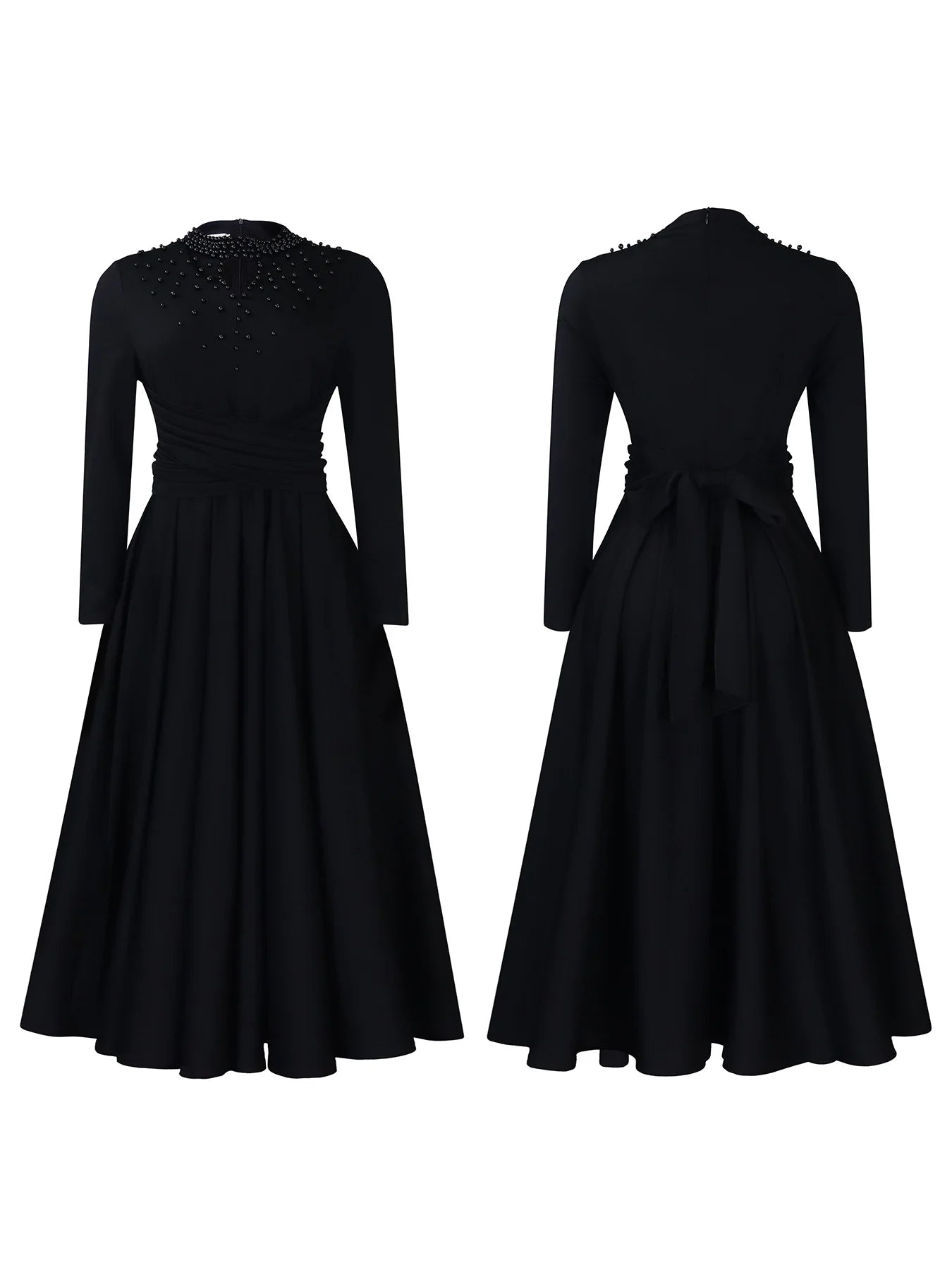 Fashionable High-collar Elegant Embroidered Large Dress Women Waist-shaping African Dress Trendy Plain Pattern Long Skirt