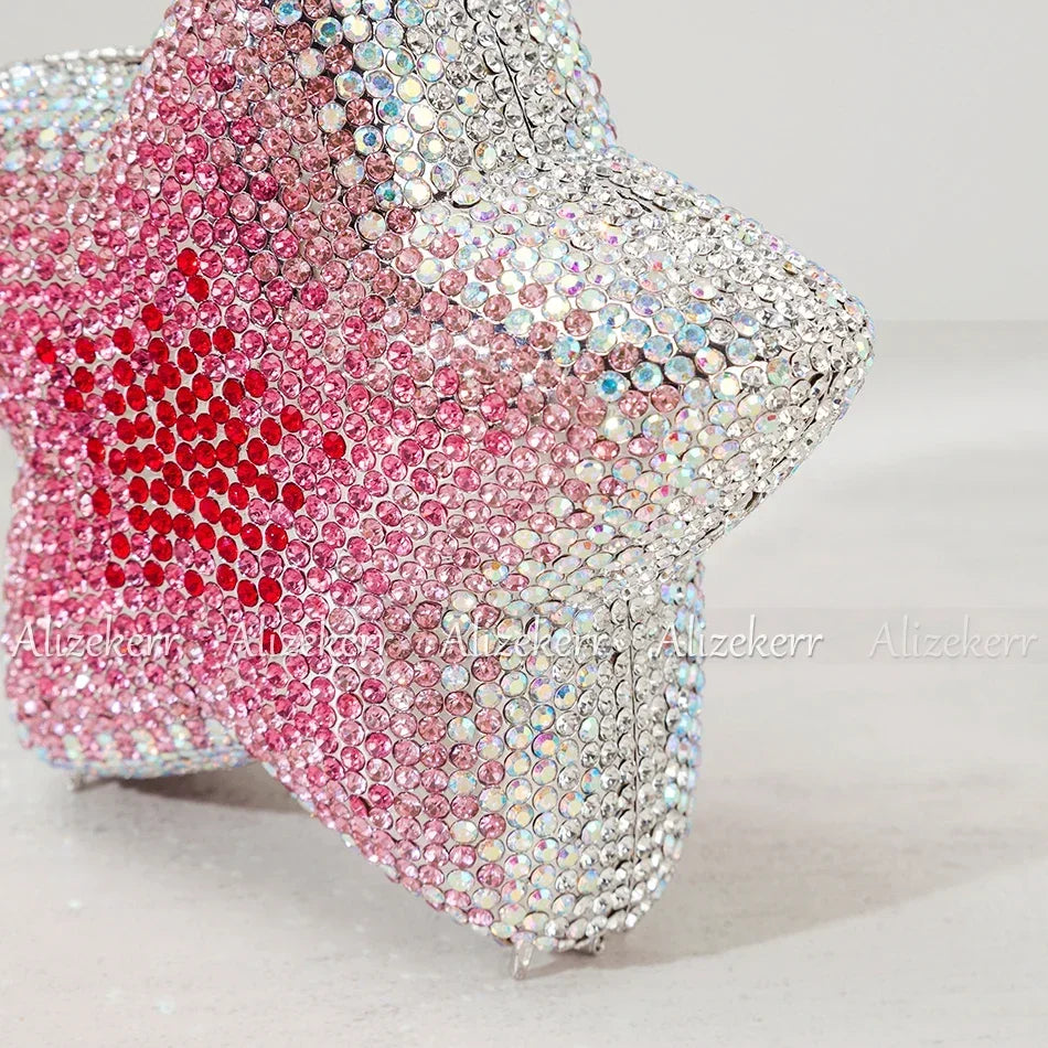 Alizekerr Star Shaped Crystal Evening Bags Women Boutique Gorgeous Sparkling Rhinestone Mini Metal Clutch Purses Wedding Party