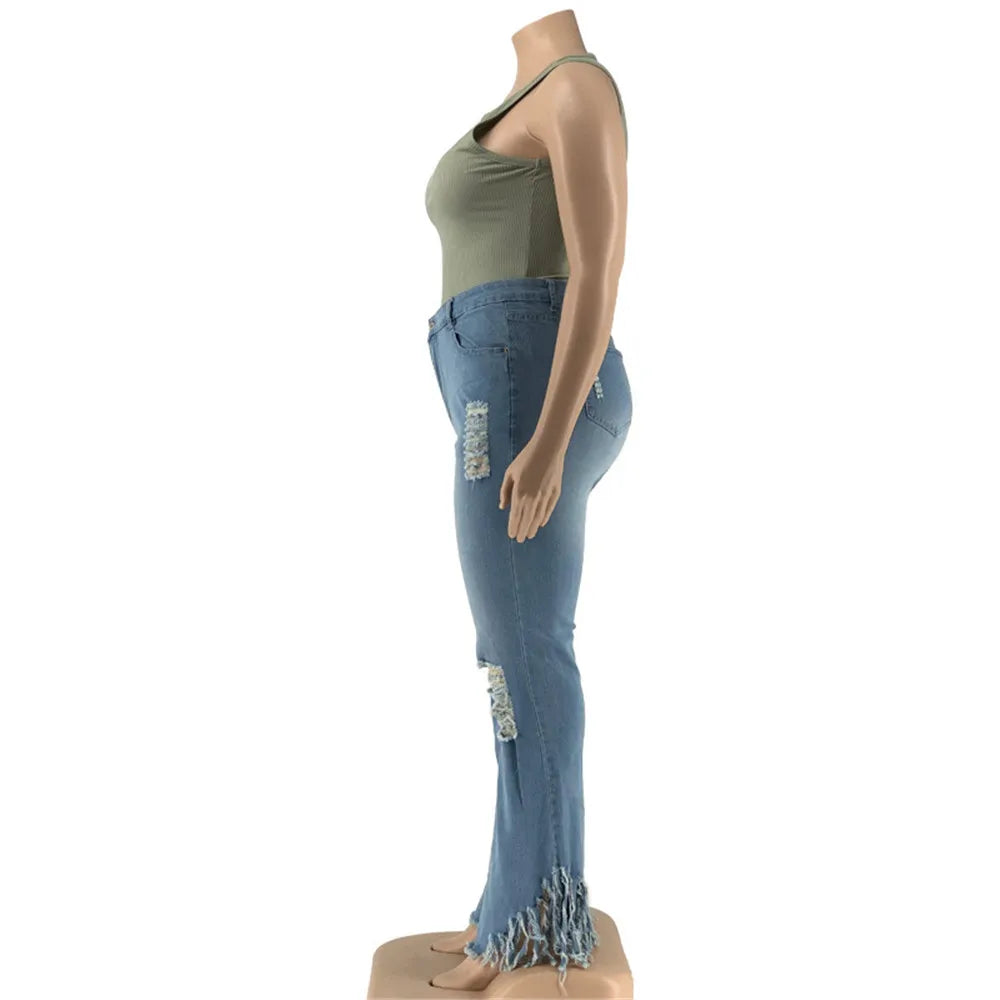 Wmstar Plus Size Jeans Women Bodycon Stretch Solid Pockets High Waist Fashion Denim Flared Pants 2022 Wholesale Dropshipping