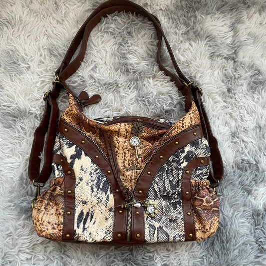 Original Design Retro Rivet Leopard Print Punk Backpack Commuter Large Capacity Tote Crossbody Bags for Women Hot Selling