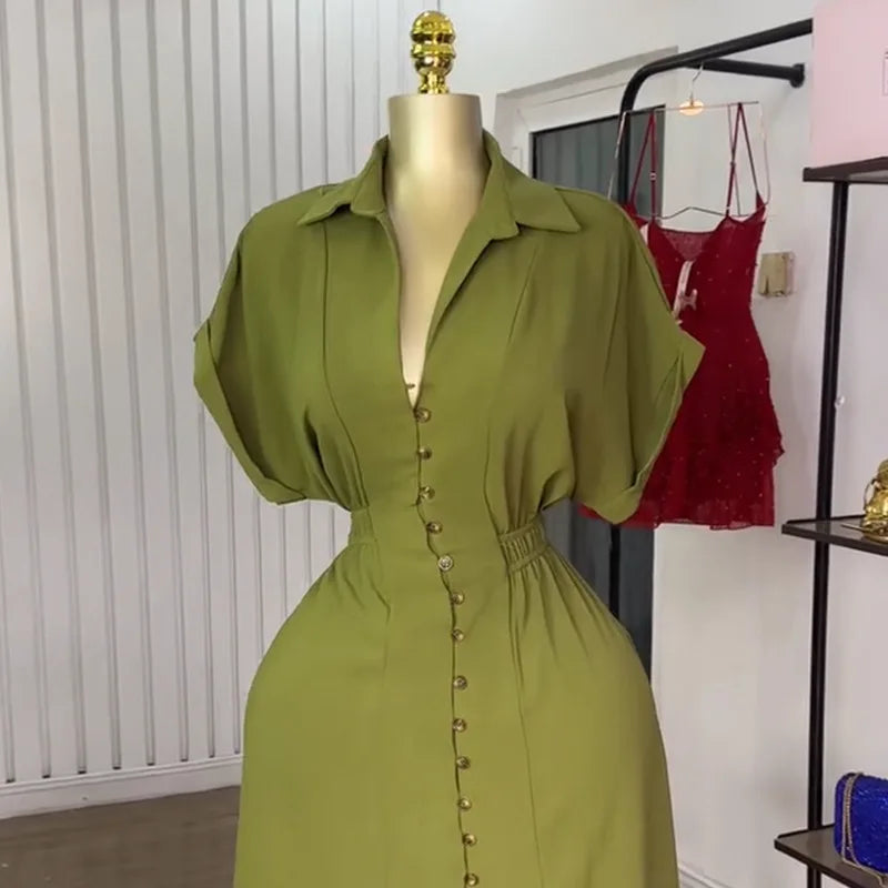CM.YAYA Women Batwing Short Sleeve Single Breasted Long Maxi Dress 2025 Street Birthday Evening Sexy Party Dresses Vestidos
