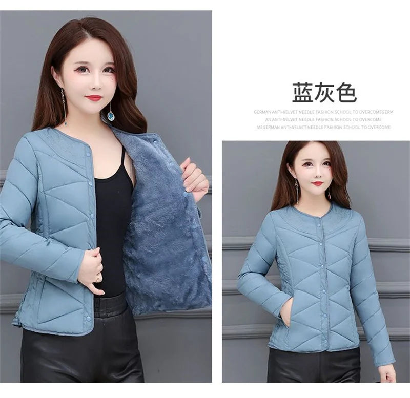 Winter Down Padded Jacket Women's Inner Short Mother's Wear Velvet Thickening Middle-Aged Elderly Mom Wear Pocket Jacket Pink