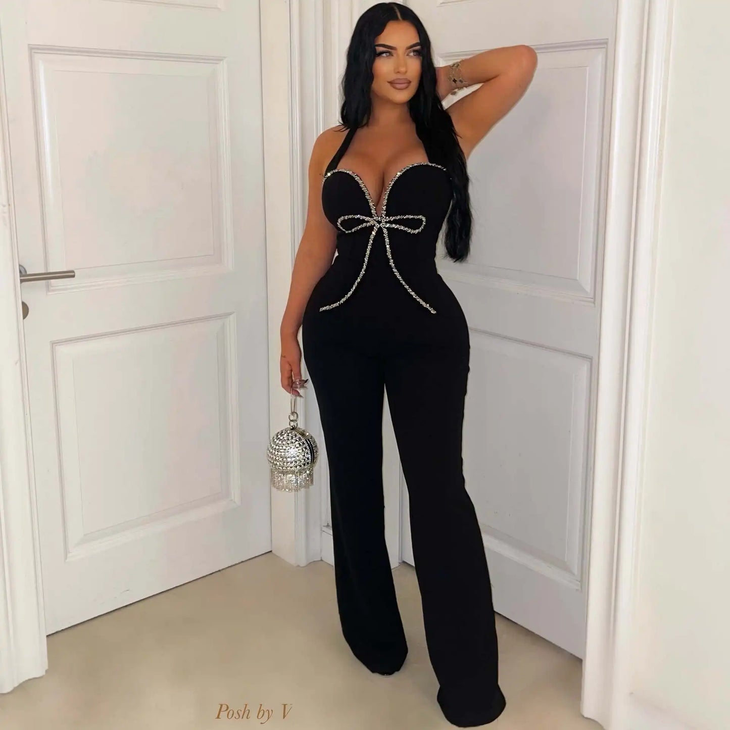 CM.YAYA Fashion Women Halter Neck Butterfly Striped Splicing Sleeveless Jumpsuits 2025 Sexy Party Outfits One Piece Suit Rompers