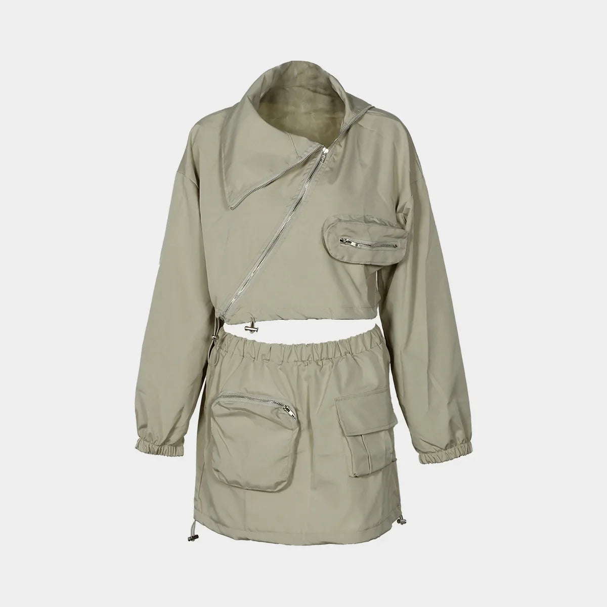 Fashion Style Two Piece Women Sets Outfit Streetwear Summer 2025 Long Sleeve Zipper Tops and Midi Mini Skirts Suit Female