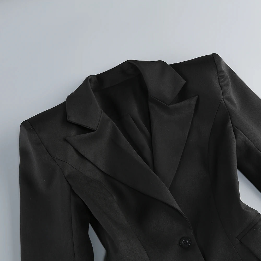 Women Horn-Shoulder Suit Deep V-Neck Slim Mini Skirt Cuff Splicing Single Breasted Sexy Dress Workplace High-Rise Commuter Wear