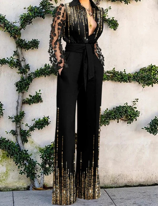 Sexy Jumpsuits Women Fashion Versatile Lace Patchwork Flared Loose Y2k Jump Suits for Female Streetwear 2024 New Spring/Summer