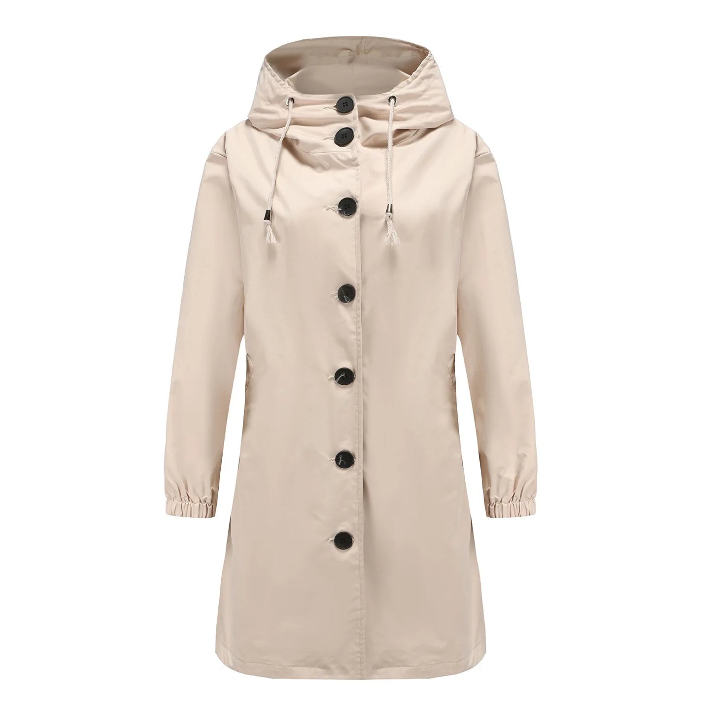 Spring Autumn Women's Trench Coat Water-Repellent Hooded Windbreaker Outdoor Loose Casual Zipper Long Jacket