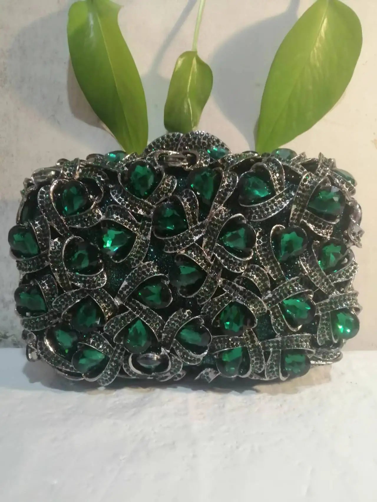 Women Gold/Silver/Green Big Stones Clutch Purse Lady Evening Bags Wedding Party Rhinestone Handbags Ladies Gala Clutches Bags