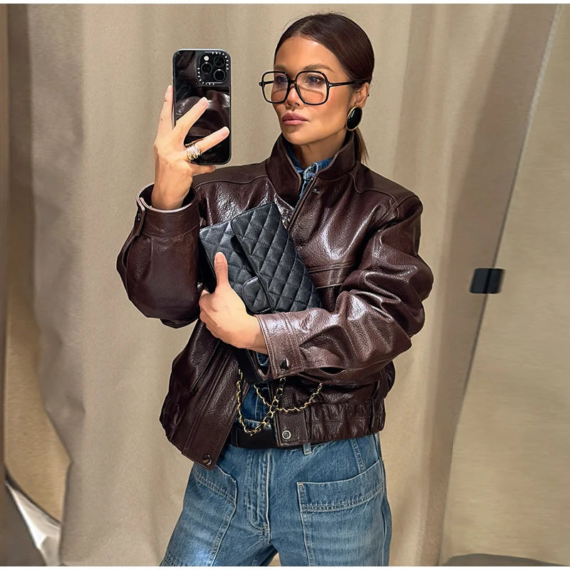 Big Pockets Suede Short Women's Jackets Vintage Lapel Single Breasted Full Sleeve Jacket Lady 2025 Spring Fashion Streetwears