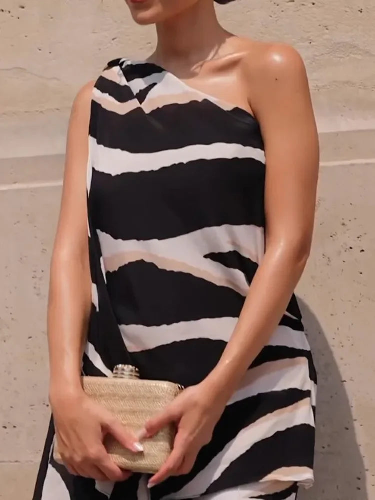Beautyblue One Shoulder Vest Top for Women Leopard Print T-shirt Summer Casual Asymmetric Shoulder Straps Chic Female Clothes