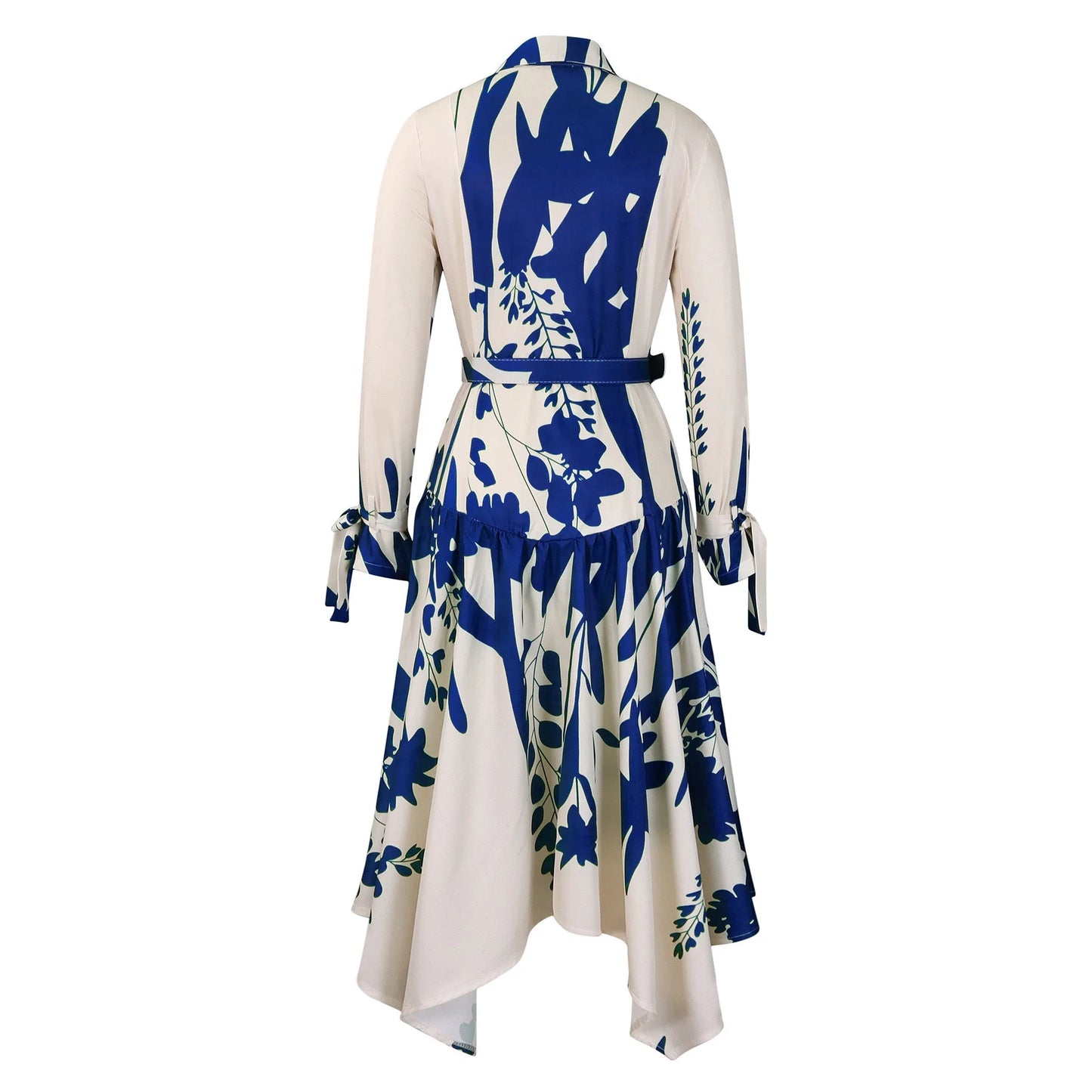 Elegant Printed Dresses Woman 2024 Turn Down Collar Single Breasted Full Sleeve Asymmetric Ankle Length Fashion Birthday Dress