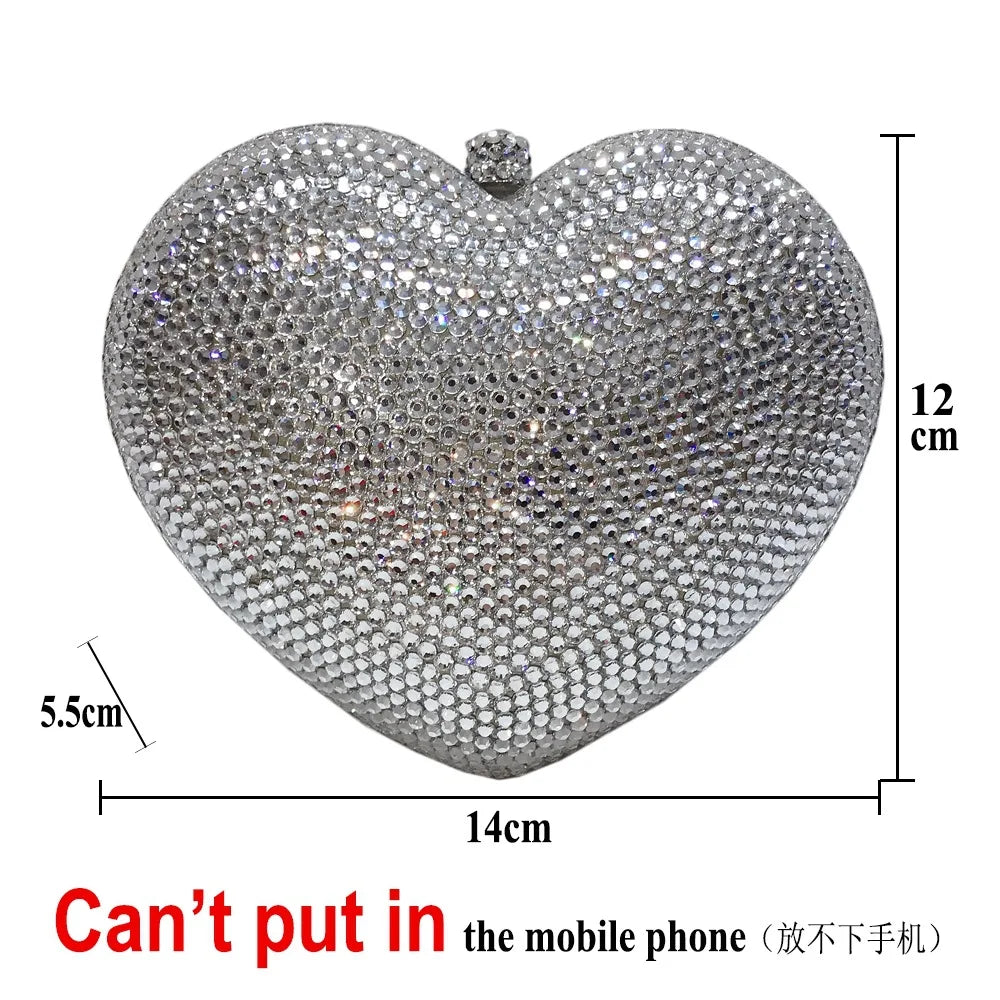 Red Peach Heart-shaped Diamond-encrusted Dinner Bag Full Of Diamonds Love Clutch Bag Hard Box Crystal Women's Banquet Dress Bags