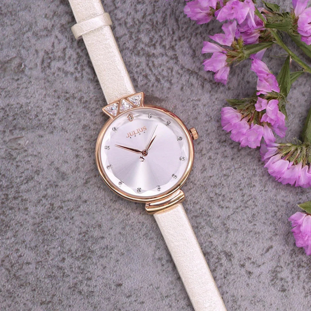 Aquarius CZ Julius Lady Women's Watch Japan Quartz Fashion Rhinestones Hours Bracelet Real Leather Girl's Gift Box