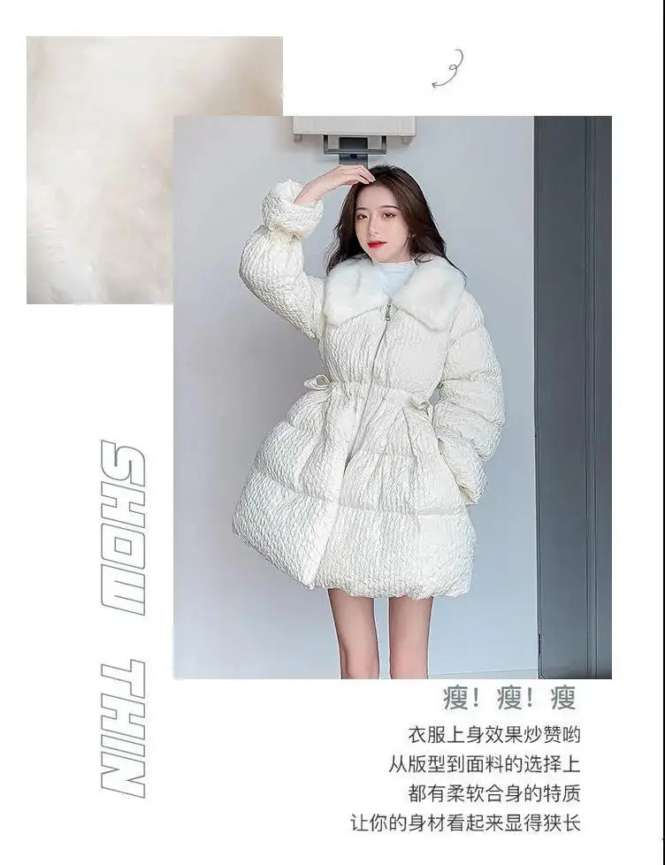 Women Cotton Padded Jacket Coat Female Winter Student Clothing Big Fur Collar Fashionable Medium To Long Parkas