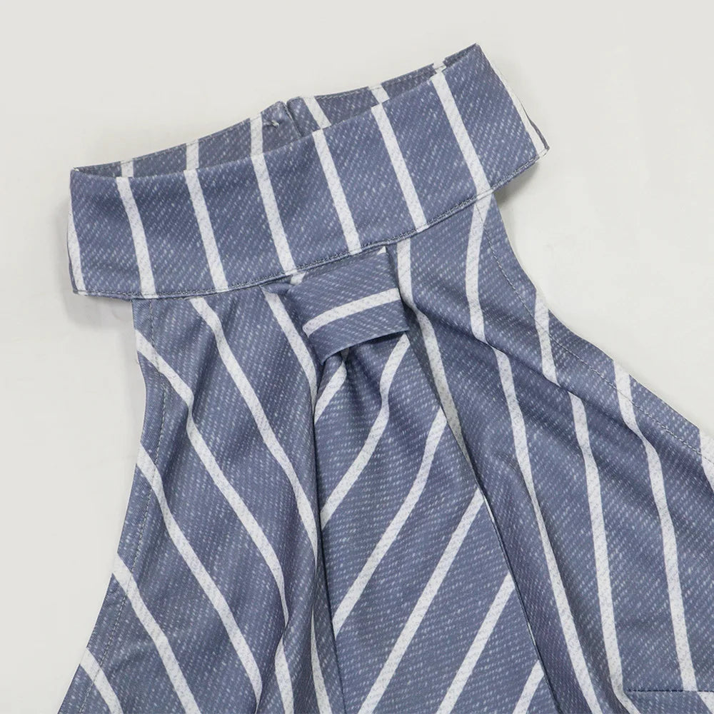 CM.YAYA Striped Printed Women's Set Sleeveless Necktie Tops and Leggings Pants 2025 Sexy Party Two 2 Piece Sets Outfit Tracksuit
