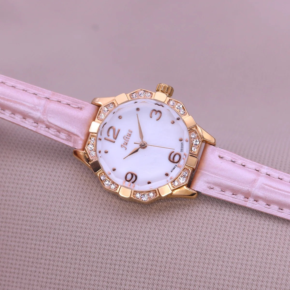 Small Rhinestones Julius Lady Women's Watch Mother-of-pearl Japan Quartz Fashion Hours Bracelet Leather Girl's Gift No Box