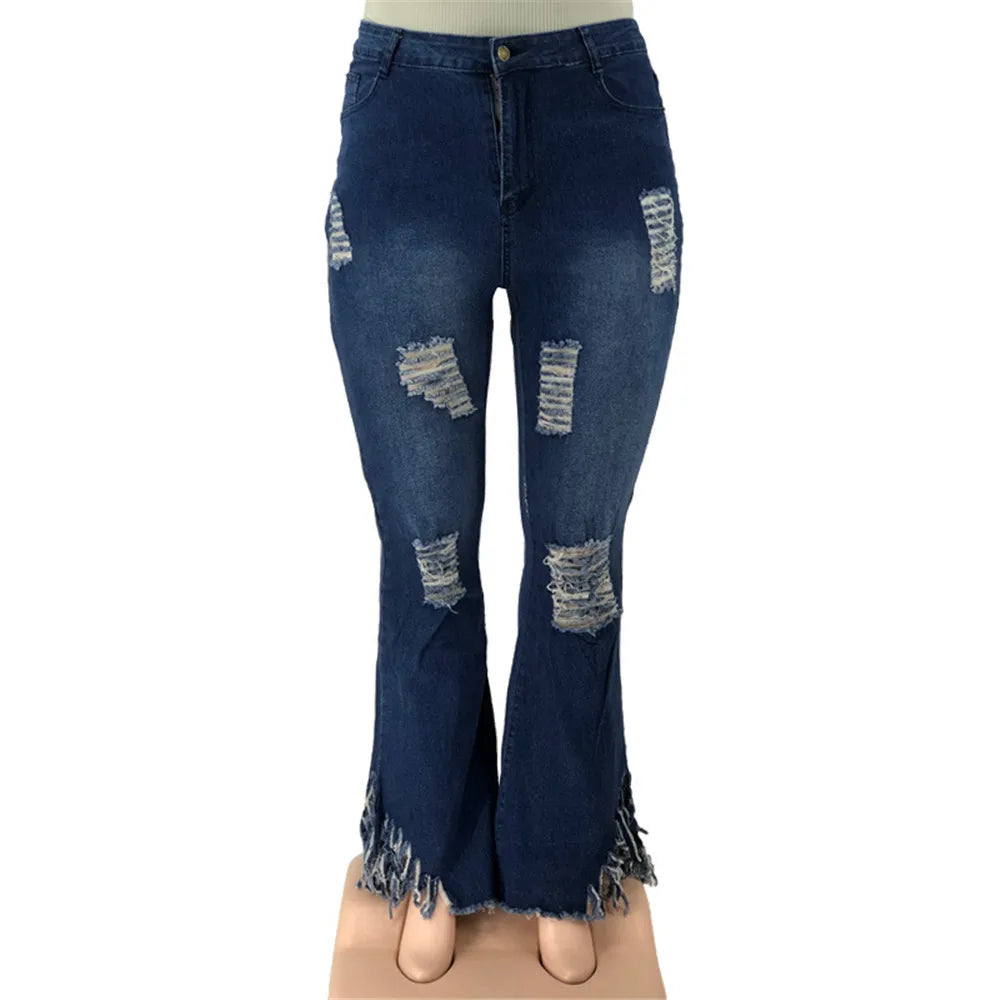 Wmstar Plus Size Jeans Women Bodycon Stretch Solid Pockets High Waist Fashion Denim Flared Pants 2022 Wholesale Dropshipping