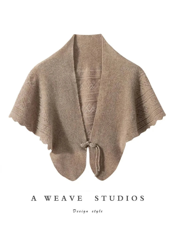 CHICUU Spring Summer Women 100% Cashmere Cape Thin Hollow Grace Chinese Style Shawls Cashmere Knitwear Sweater Wraps Luxury Top