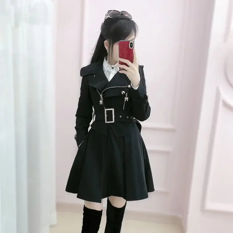 2025 Spring and Autumn Women's Windbreaker Beige British Trench Coat Mid Length Long Sleeved Fashionable Clothing
