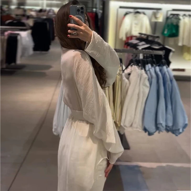 Elegant See-Through Patchwork Long Sleeve Top for Women