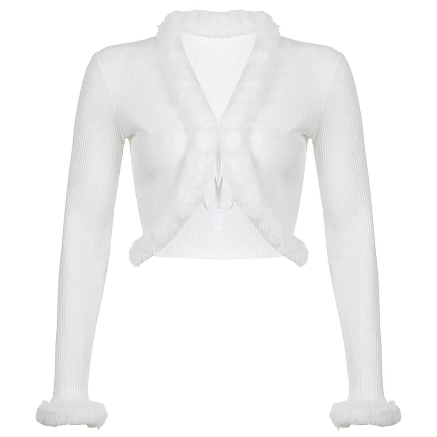 Women's Cropped Shrug Fur Collar Casual Solid Color Knitted Long Sleeve Cardigan Coat Tops Streetwear Temperament Commuter Tops