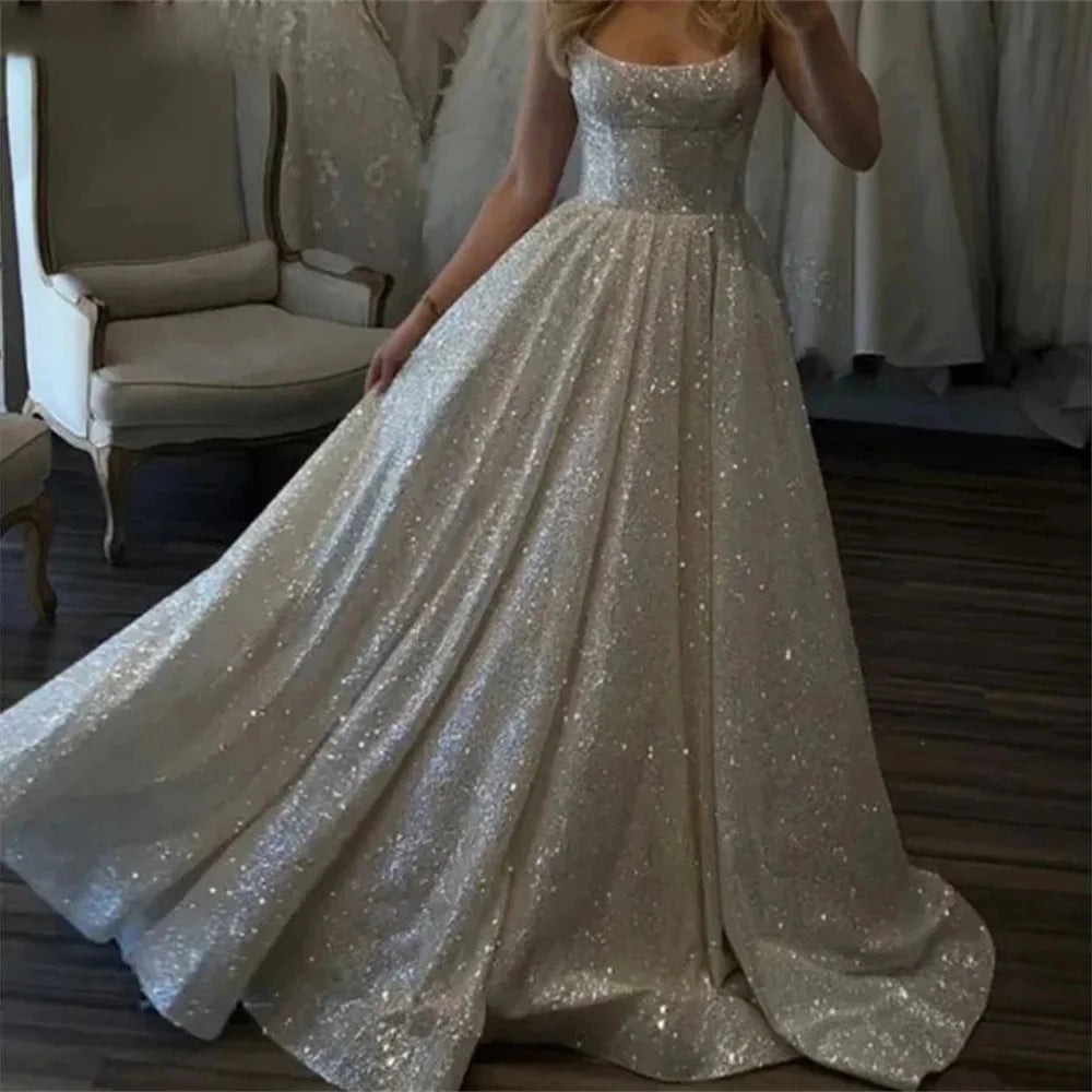 Lily White A Line Elegant Sexy Wedding Party Dress Sequined Celebrity Dresses Scoop Special Occasion Dress for Woman Customized