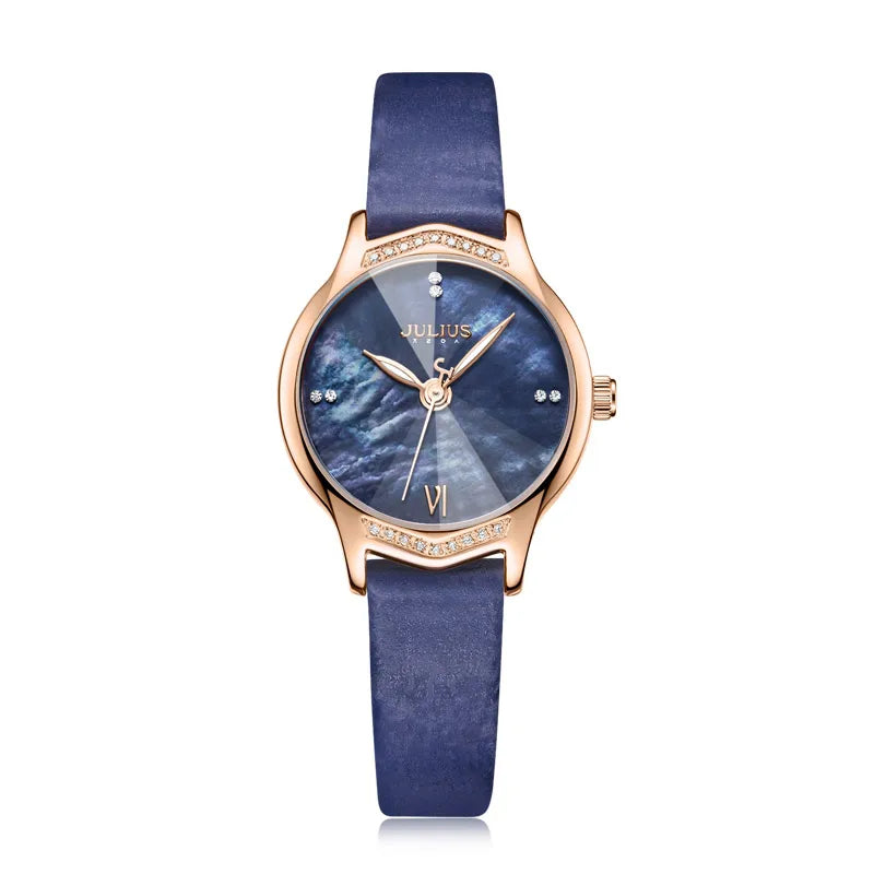 Mother-of-pearl Women's Watch Japan Quartz Elegant Fashion Hour Bracelet Real Leather Clock Girl's Birthday Gift Julius Box