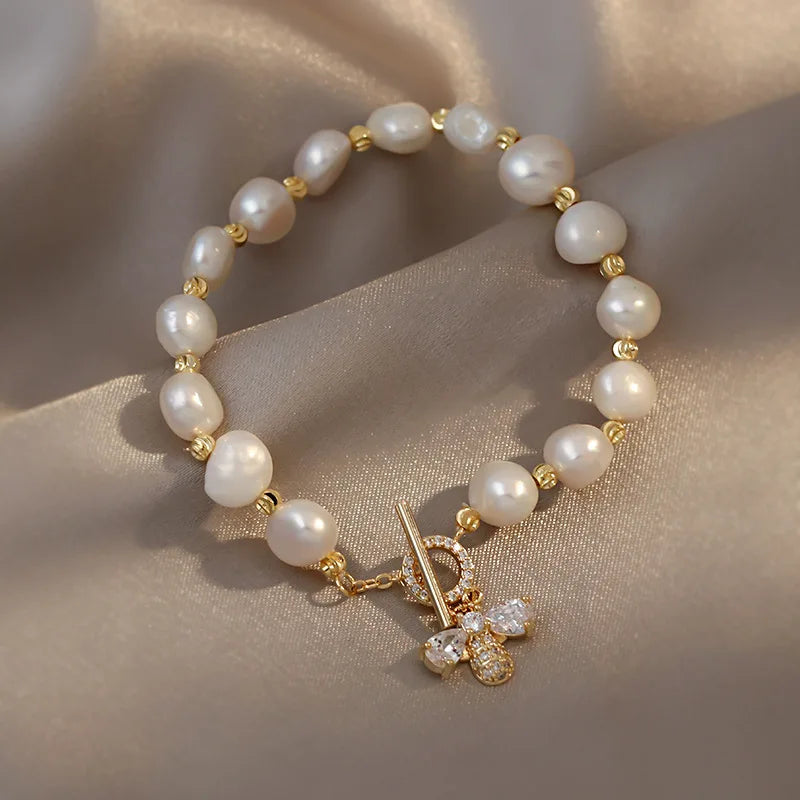 Pearl And Zircon Circle Bracelet