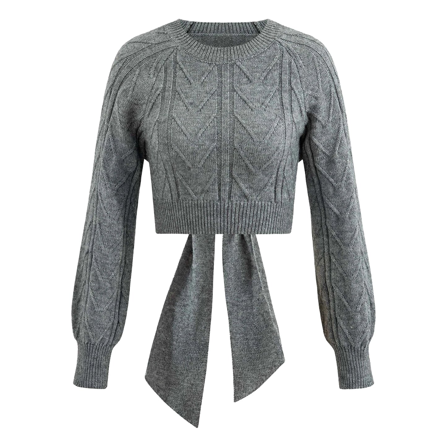 Cropped Backless Lace Up Knit Sweater