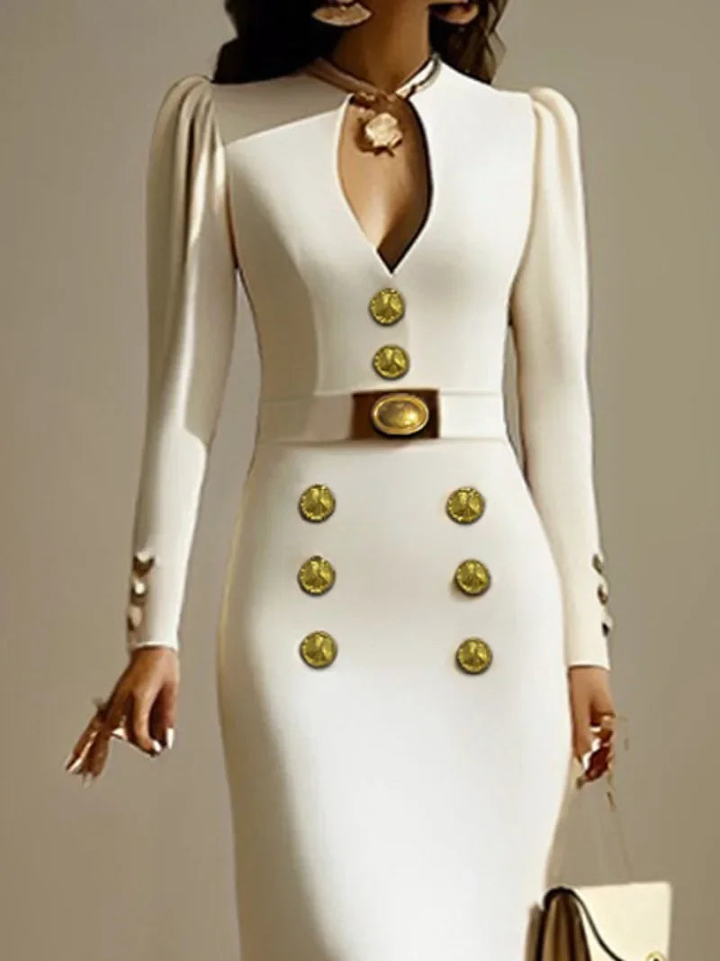 Krisstar 2025 Wedding Evening Banquet Dresses for Women Clothing Formal Original Creation Buttoned Long Sleeve Dress for Ladies