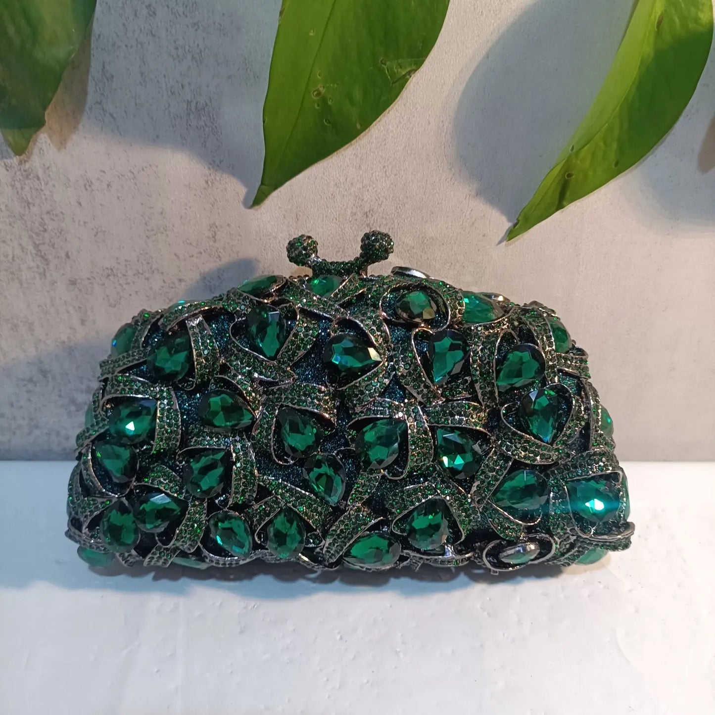 Elegant Jade Green Women Big Stones Evening Bags Crystal Metal Clutches Bags Green Wedding Party Minaudiere Purses and Handbags