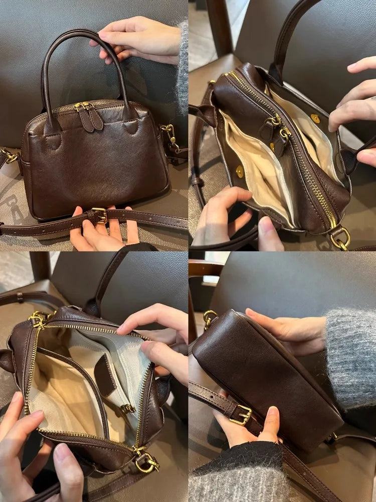 Women Natural Cow Leather Handbags Ladies High Quality Shoulder Bag Female Fashion Retro Luxury Designer Cowhide Crossbody Bags