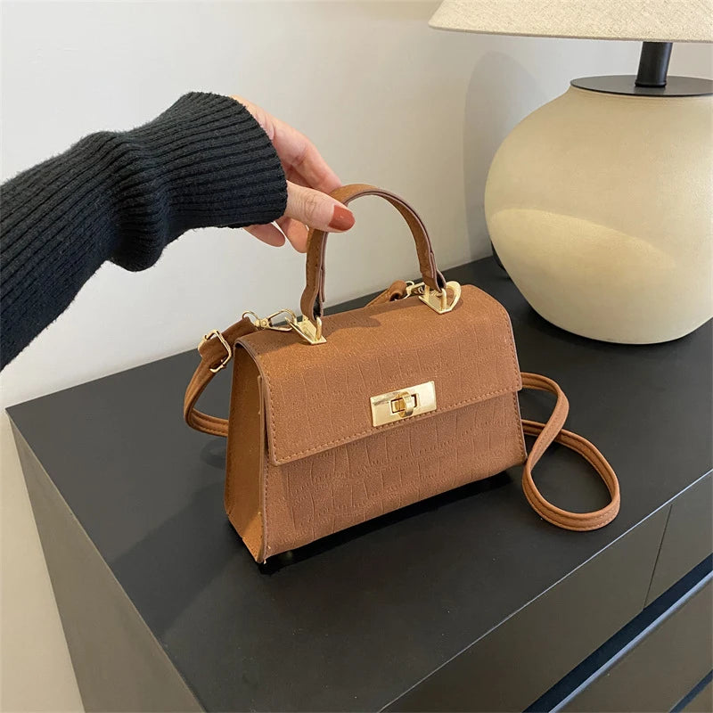 Luxury Fashion Small Square Bag Brand Design Advanced Leather Lock Simple Commuting Solid Color Texture Handbag Messenger Bag