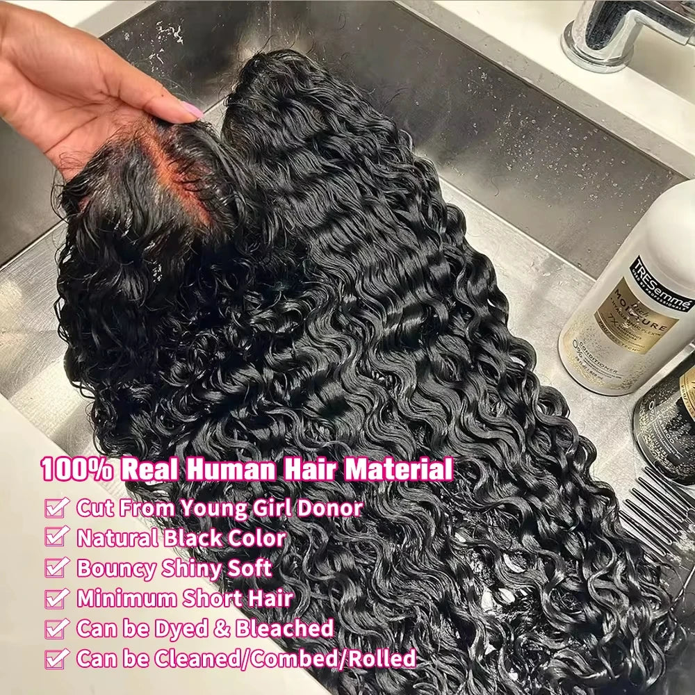 Deep Wave Wear & Go Glueless Pre-Cut Lace Wig Pre-Plucked Natural Black Water Wave Glueless Wig Curly Human Hair Wigs For Women