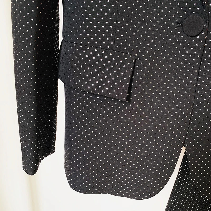 HIGH QUALITY New Fashion 2024 Designer Blazer Suit Set Women's Single Button Diamonds Beaded Camis Blazer Pants Suit 3pcs Set