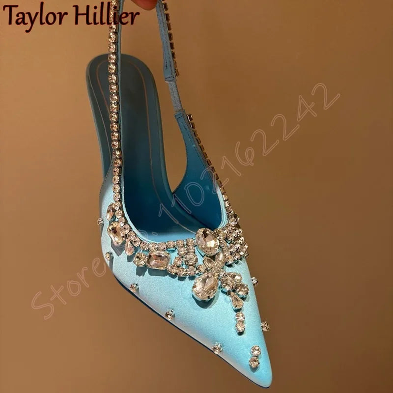 Elegant Rhinestone Satin Stiletto Dress Pumps for Women