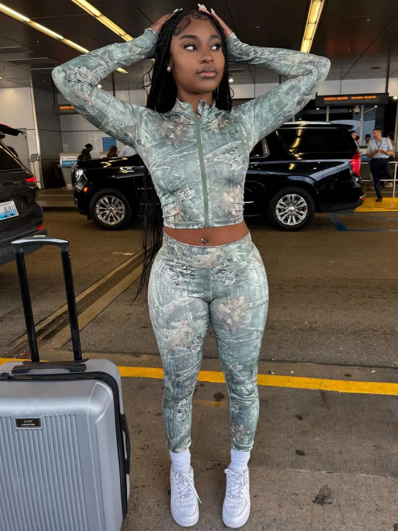 FAGADOER Y2K Fashion Pattern Printing 2 Piece Sets Woman Outfit Long Sleeve Zip Crop Top + Pants Matching Suit Female Streetwear