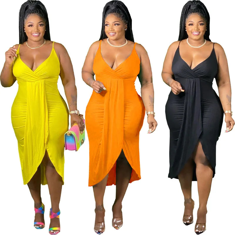 Wmstar Plus Size Women Dresses Summer Clothing Sexy Bodycon Stretch Sling Solid Maxi Party Dress 2022 Wholesale Dropshipping