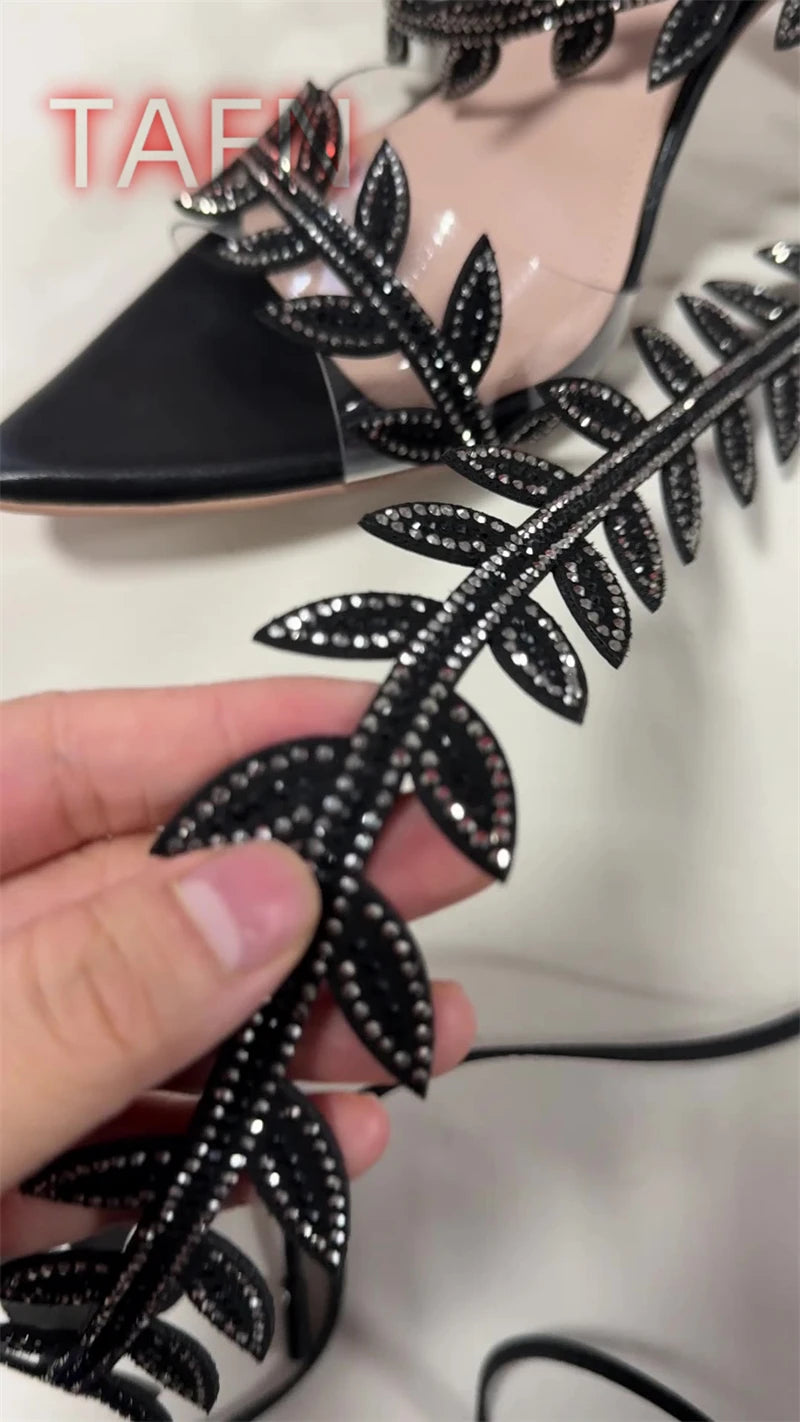 Crystal Embellished Cross Strap Stiletto Sandals for Women