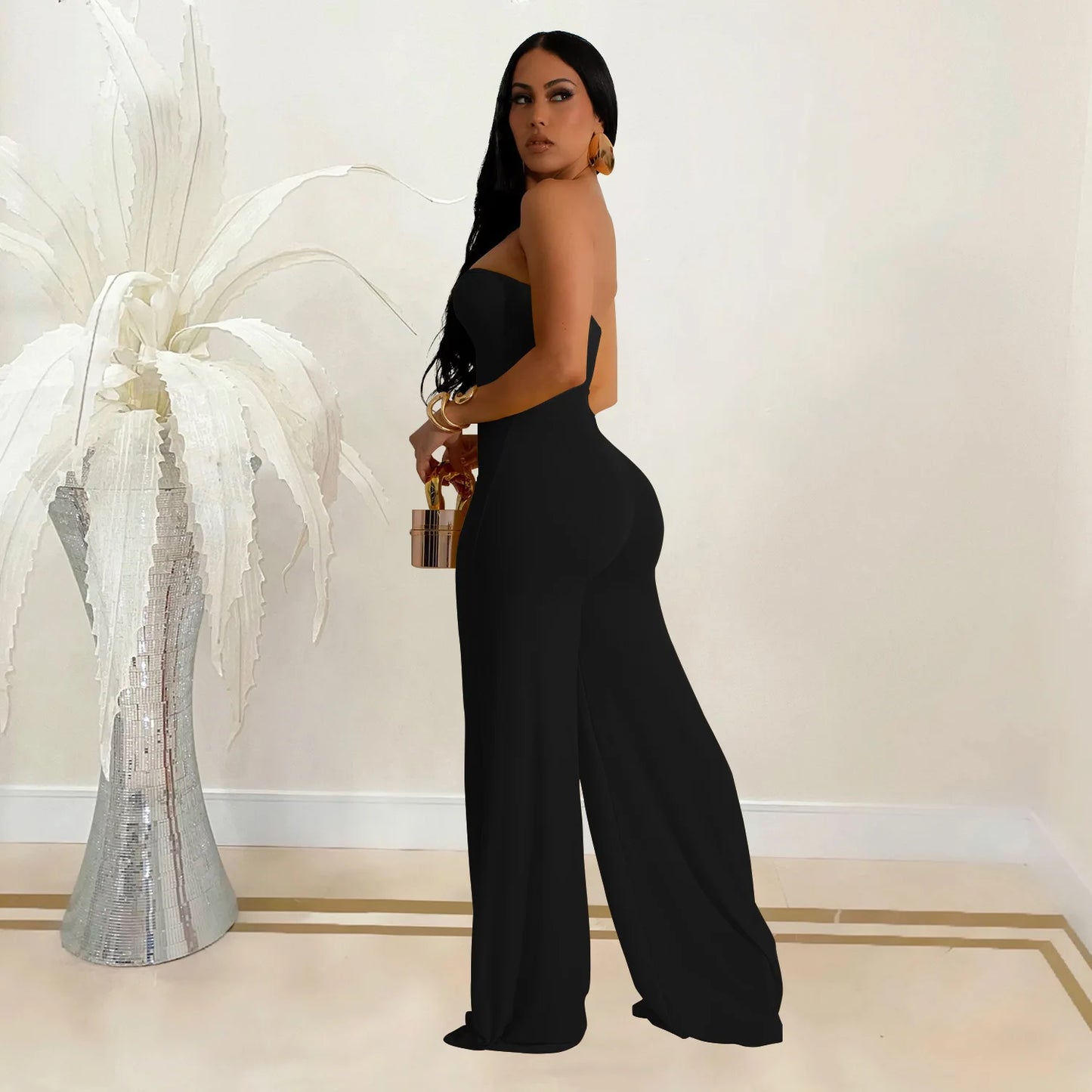 CM.YAYA Women Wide Leg Deep V-Neck Sleeveless Jumpsuits 2024 Summer Hollow Out Night Street Club Playsuit One Piece Suit Romper